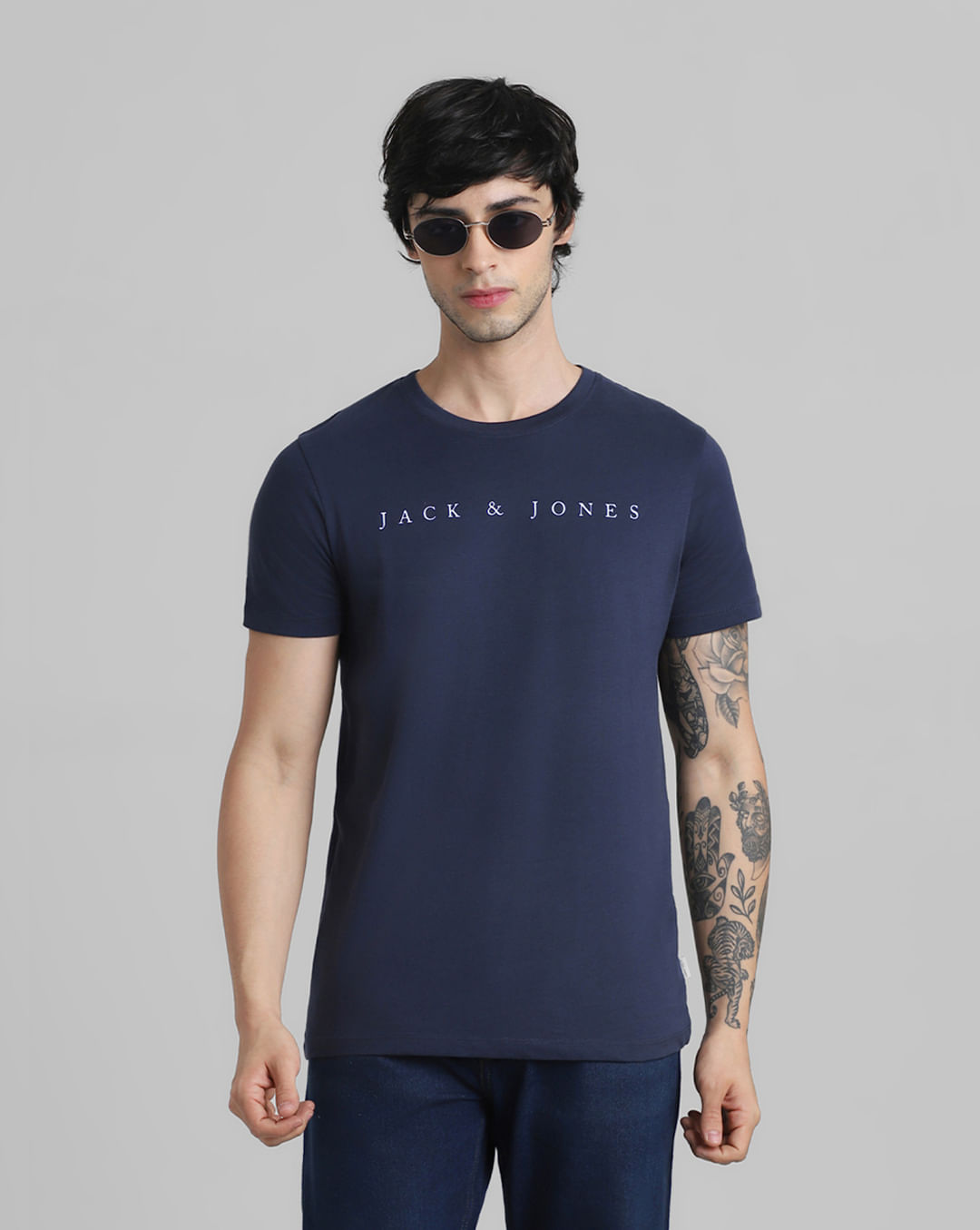 Blue Logo Text Crew Neck T-shirt