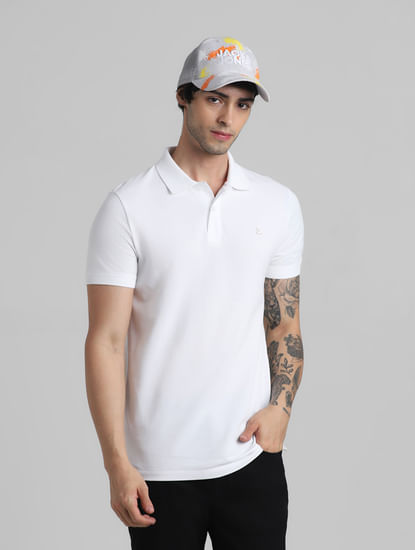White Solid Polo Neck T-shirt