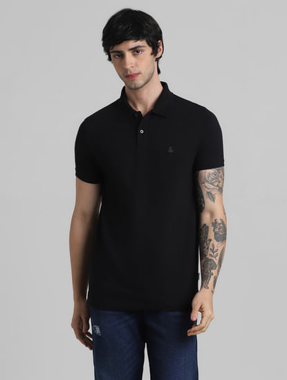 Black Solid Polo Neck T-shirt