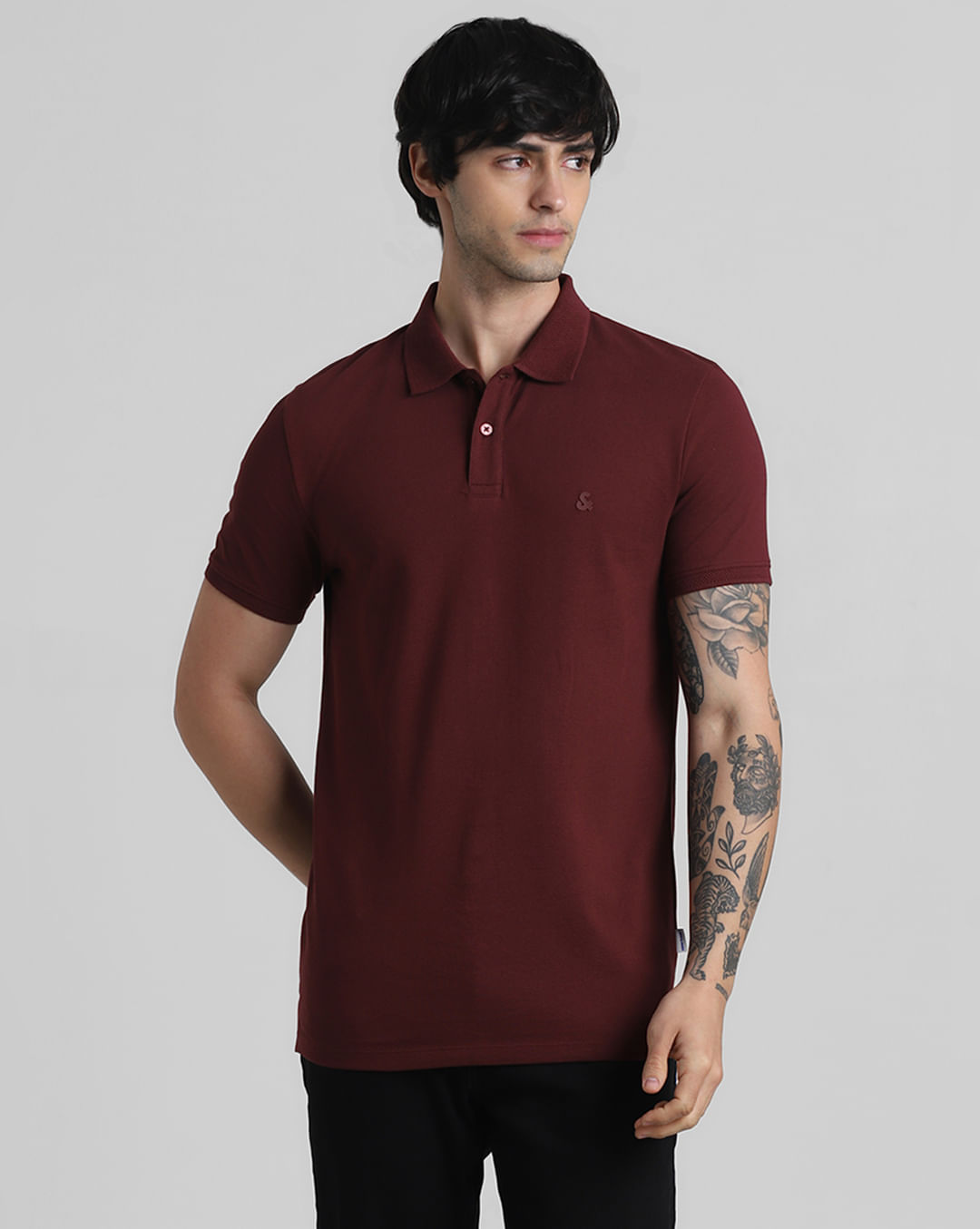 Maroon Solid Polo Neck T-shirt