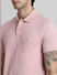 Light Pink Solid Polo Neck T-shirt_409379+5