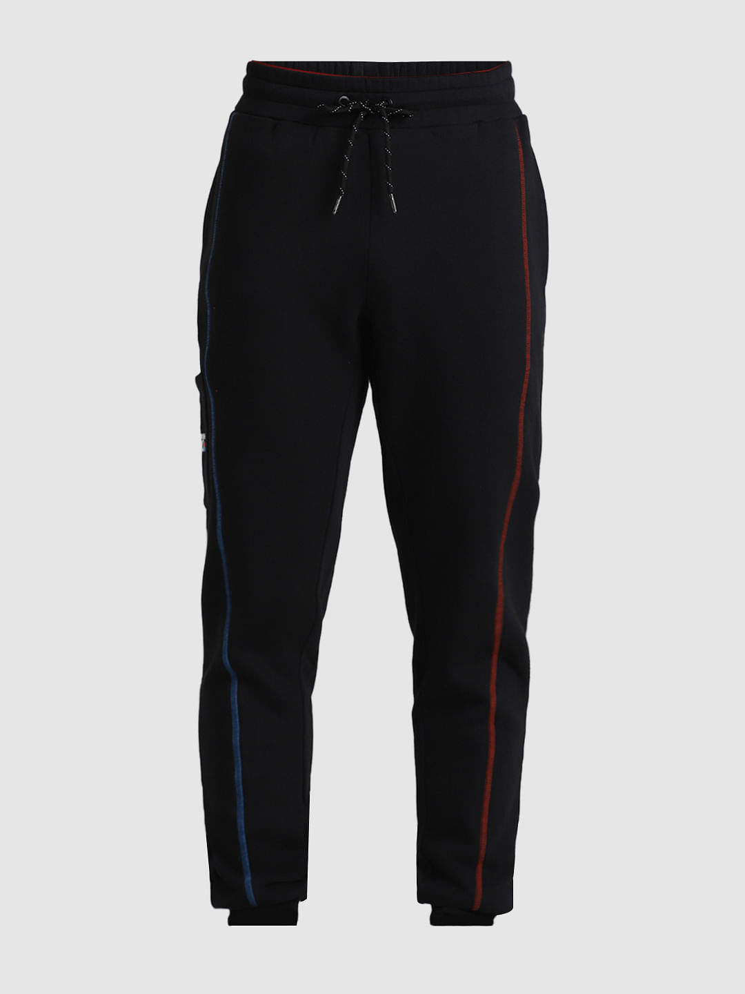 Black joggers fashion red stripe mens