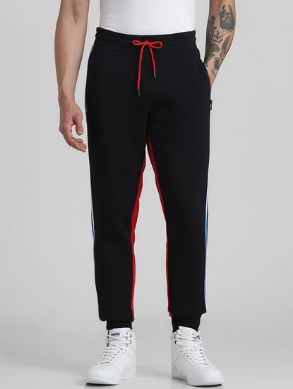 Black & Red Mid Rise Colourblocked Sweatpants