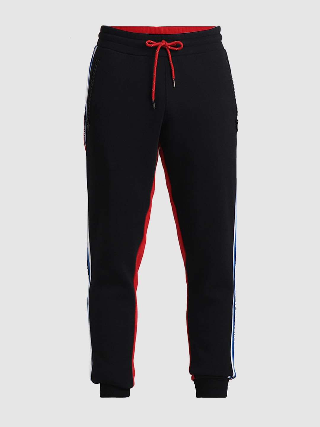 Half red discount half black sweatpants