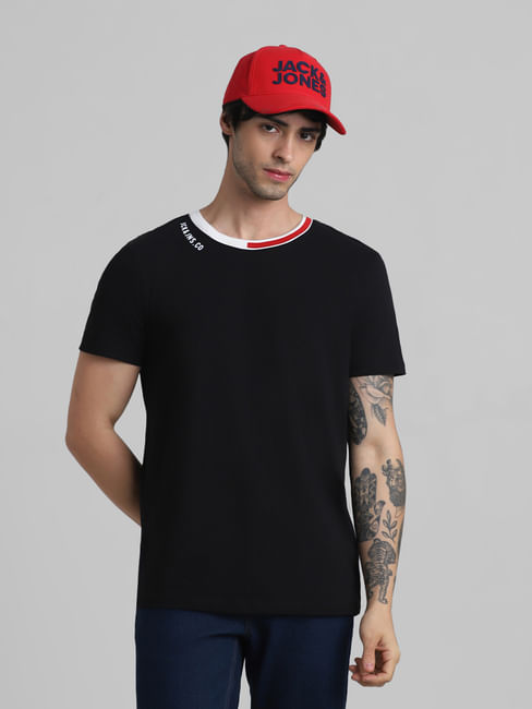 Black Contrast Neck Tipping T-shirt
