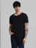 Black Contrast Neck Tipping T-shirt_409393+2