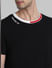 Black Contrast Neck Tipping T-shirt_409393+5
