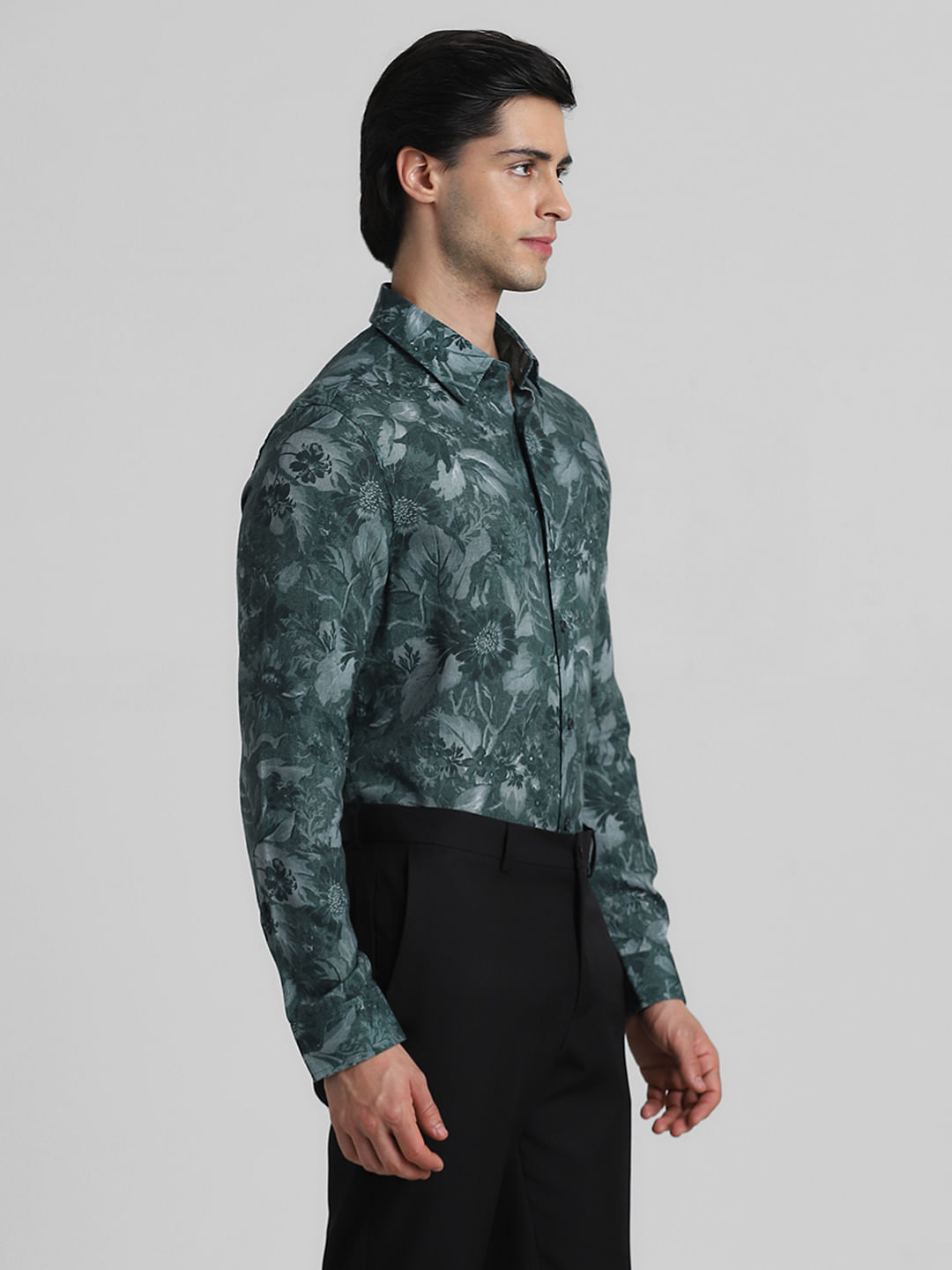 Green Floral Linen Full Sleeves Shirt|295072901-Kombu-Green