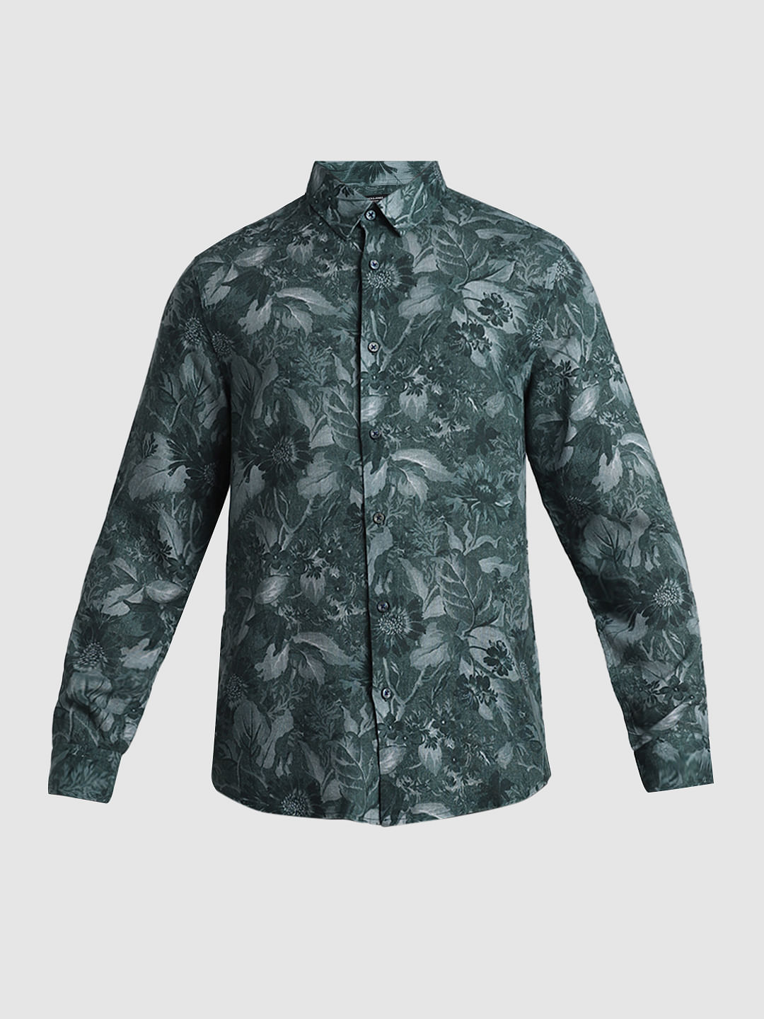 Green Floral Linen Full Sleeves Shirt|295072901-Kombu-Green