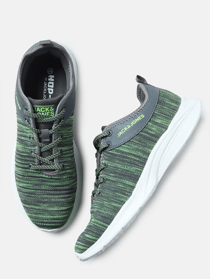 Grey & Green Printed Lace-Up Sneakers