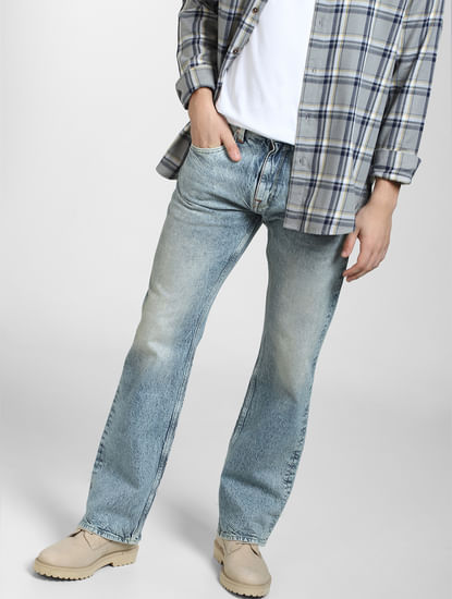 Blue Low Rise Washed Bootcut Jeans