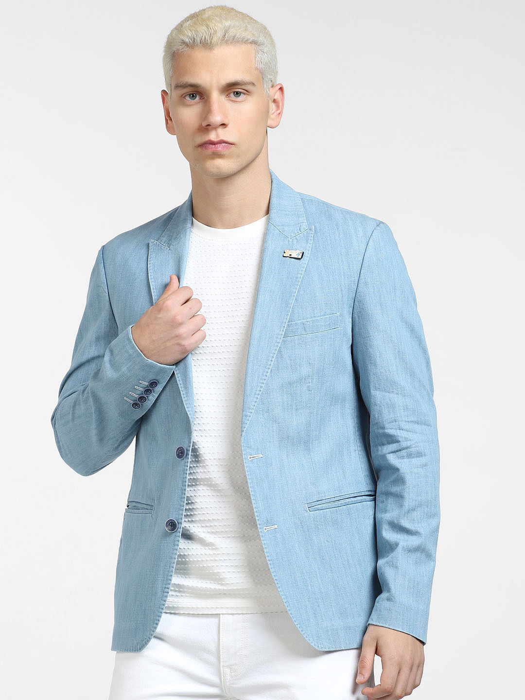 Buy Light Blue Slim Fit Denim Blazer for Men