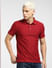Red Textured Striped Polo T-shirt_403883+2