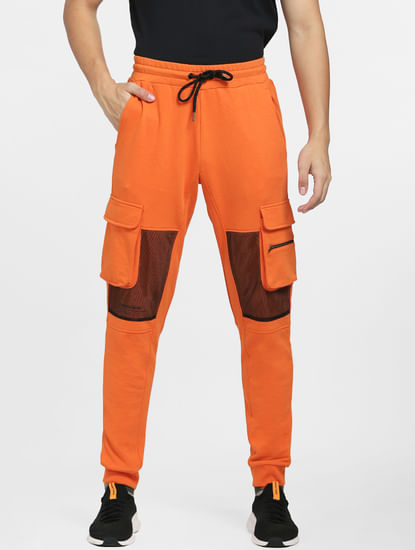 Orange Mid Rise Pocket Detail Sweatpants