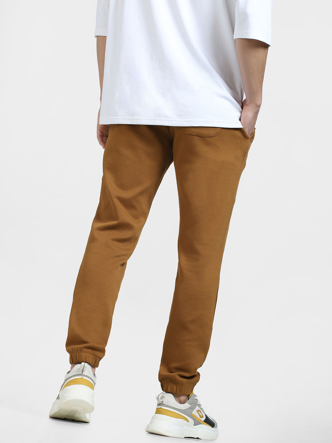 Mens Brown Cotton Joggers