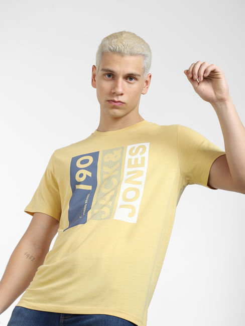 Yellow Typographic Logo Crew Neck T-shirt