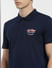 Navy Blue Logo Print Polo Neck T-shirt_403914+5