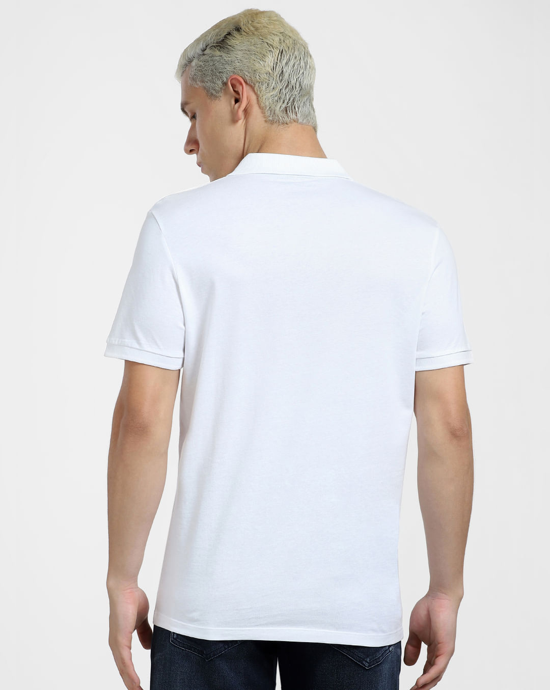 Men White Print Polo Neck T-shirt