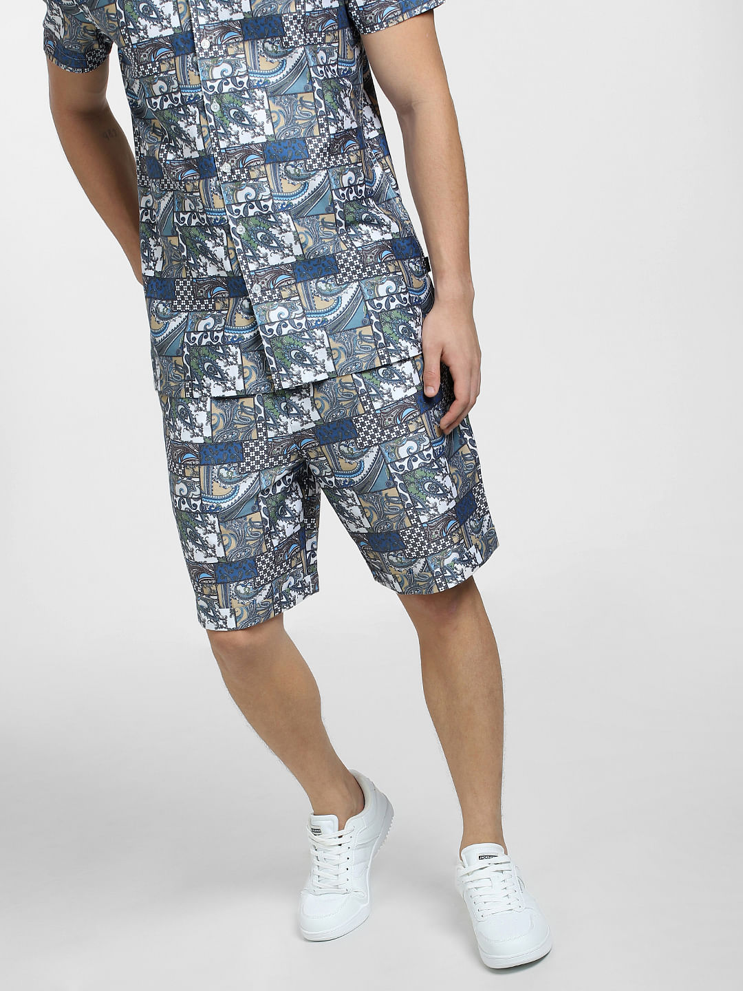 Blue and outlet white patterned shorts