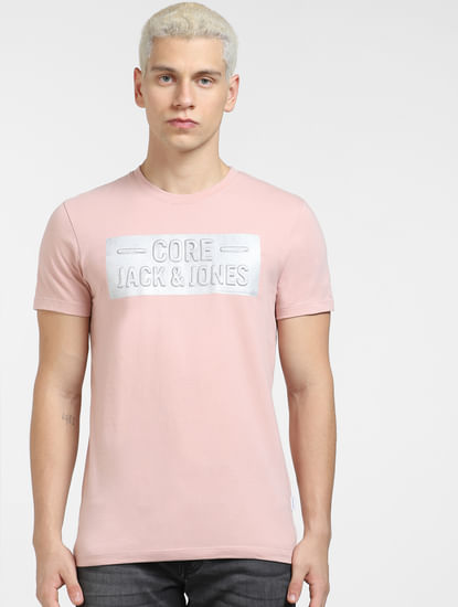 Light Pink Logo Print Crew Neck T-shirt