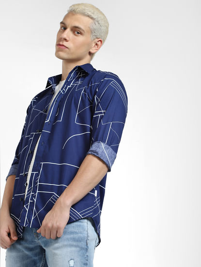 Blue Printed Full Sleeves Shirt