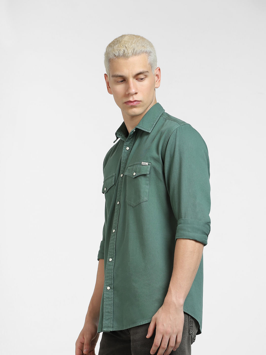 Dark Green Denim Shirt with Dark Green Shirt Relaxed Outfits For Men (6  ideas & outfits) | Lookastic