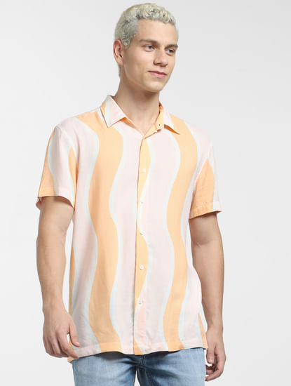Orange Printed Short Sleeves Shirt
