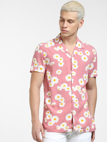 Pink Floral Print Short Sleeves Shirt