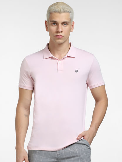 Pink Printed Polo Neck T-shirt