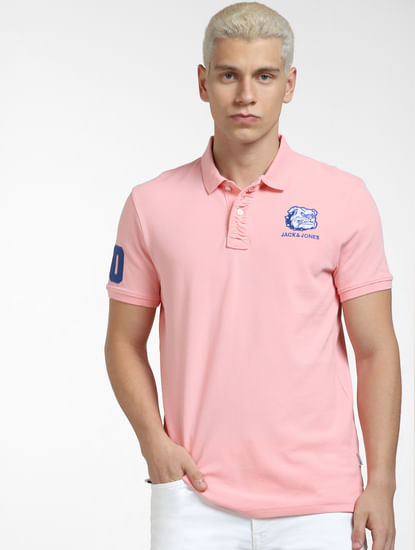 Pink Embroidered Logo Polo T-shirt