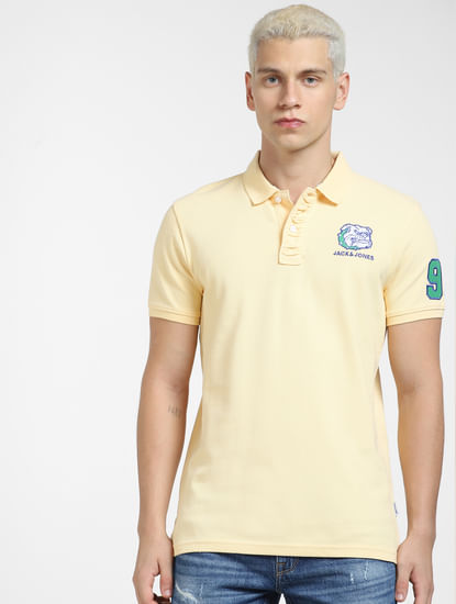 Yellow Embroidered Logo Polo T-shirt