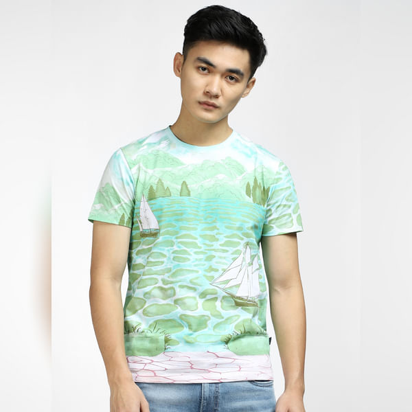 BESTSELLER CLOTHING Green Printed Crew Neck T-shirt