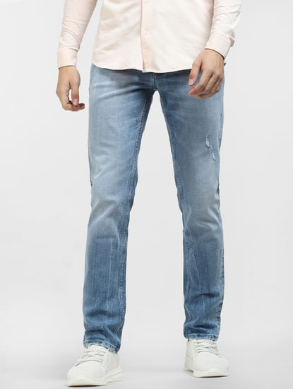 Blue Low Rise Distressed Ben Skinny Fit Jeans