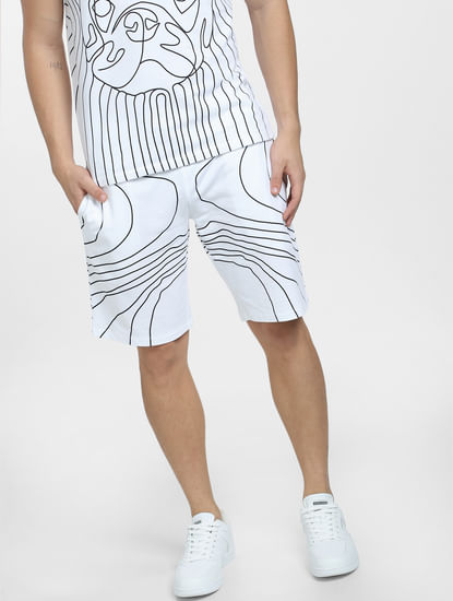 White Mid Rise Printed Co-ord Shorts