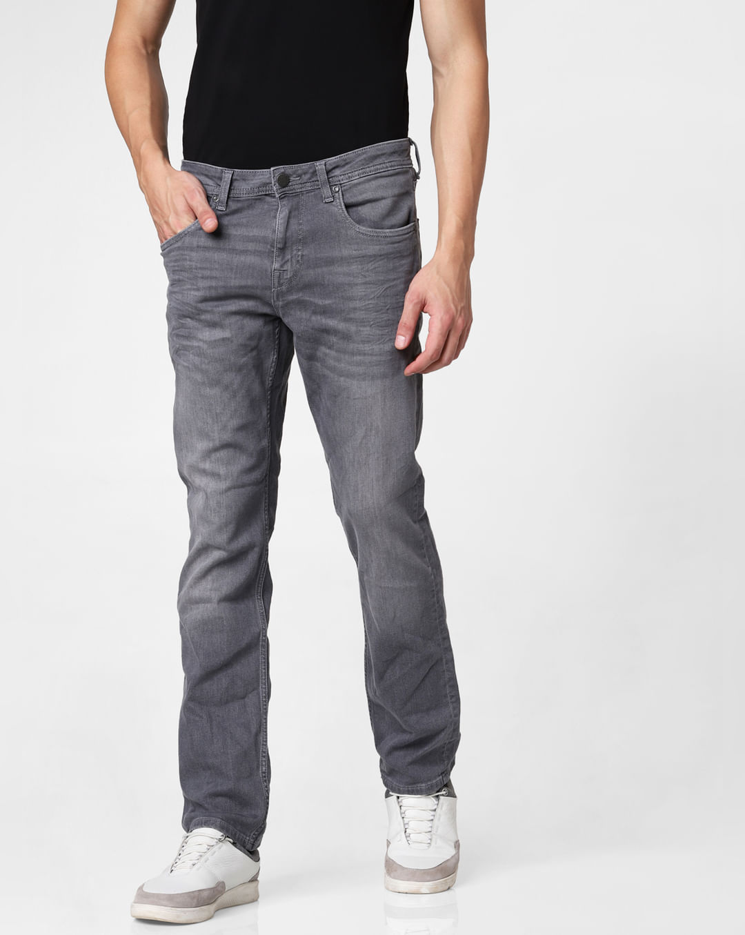 Grey Mid Rise Clark Regular Jeans