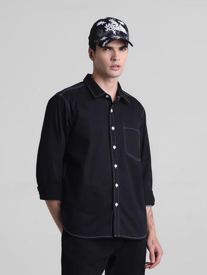 Black Contrast Stitch Full Sleeves Shirt