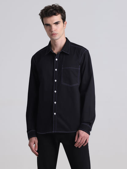 Black Contrast Stitch Full Sleeves Shirt