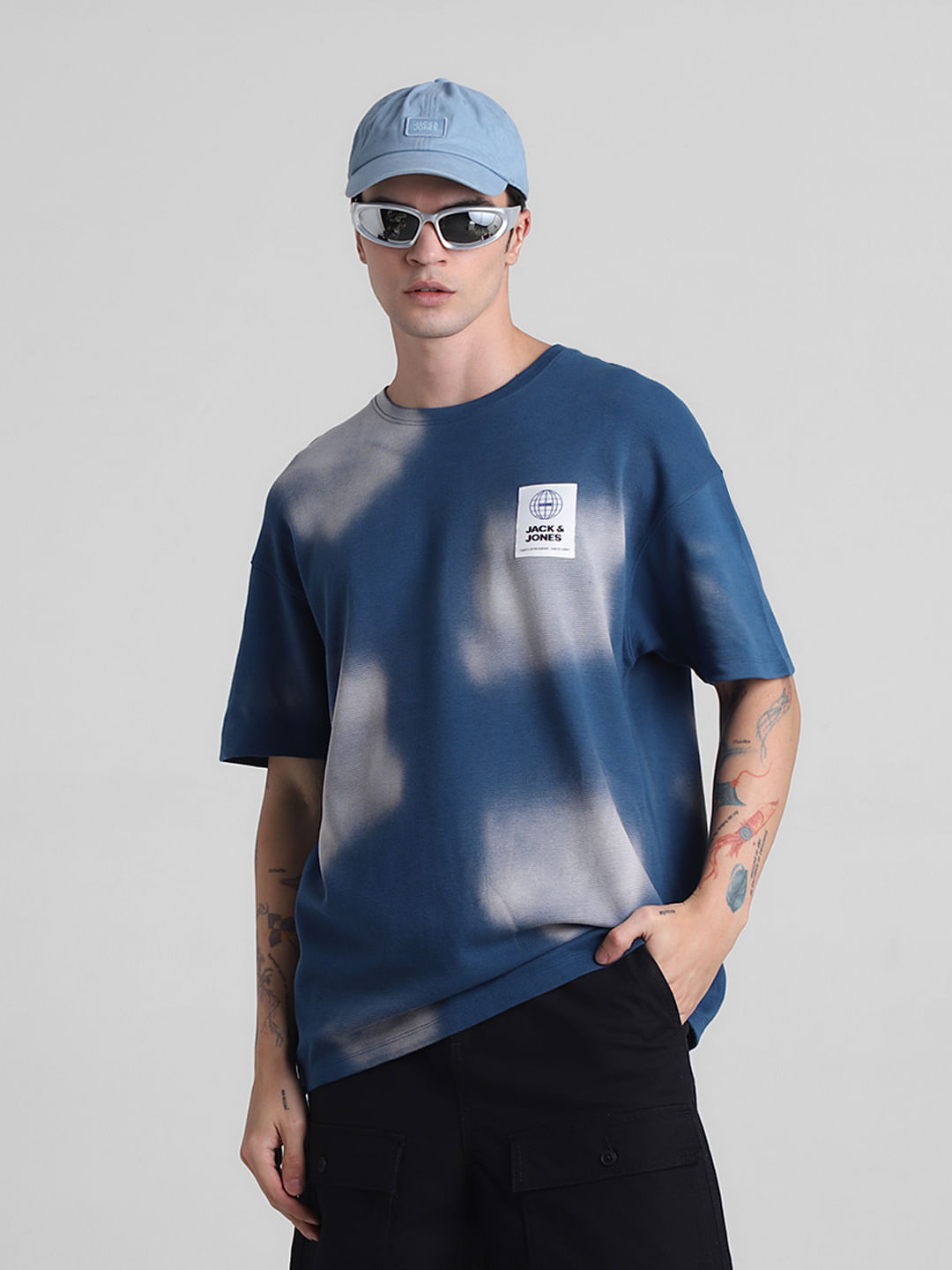 Blue Colourblocked Crew Neck T-shirt