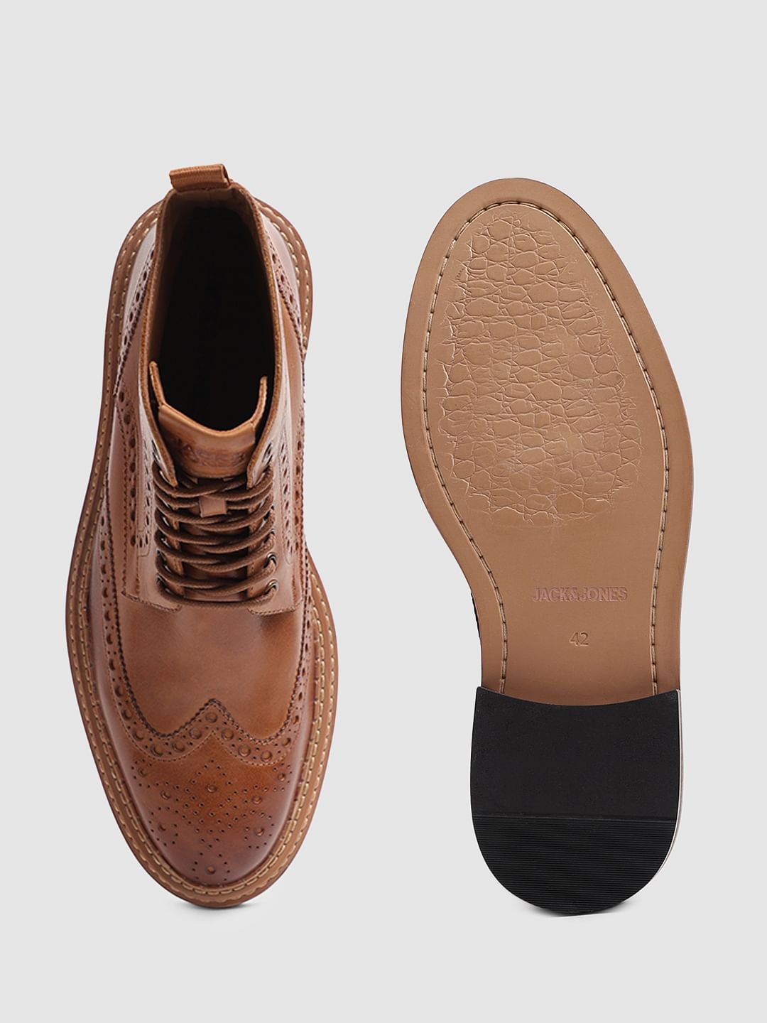 Brown Brogue Wingtip Leather Boots