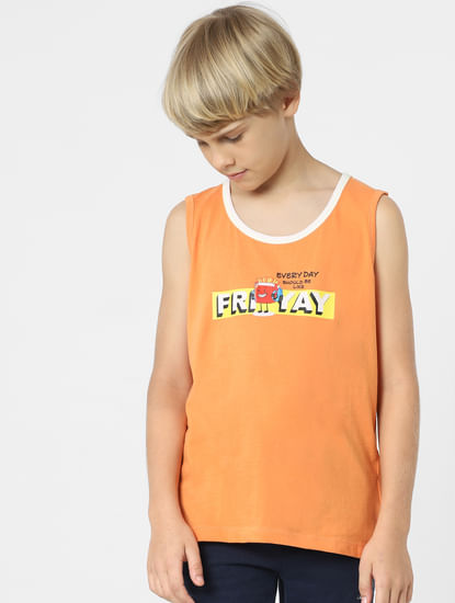 BOYS Orange Printed Vest T-shirt