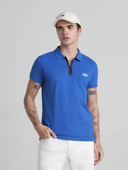Dark Blue Zip Detail Polo T-Shirt