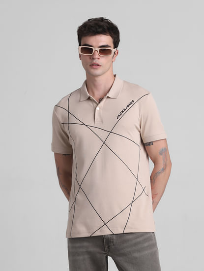 Light Brown Printed Cotton Polo T-shirt