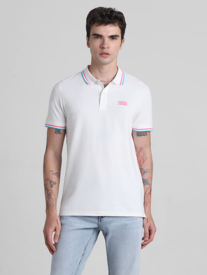 White Contrast Tipping Polo T-Shirt