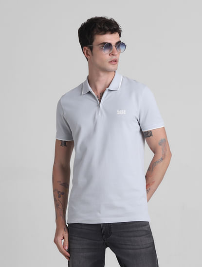 Grey Zip Detail Polo T-shirt