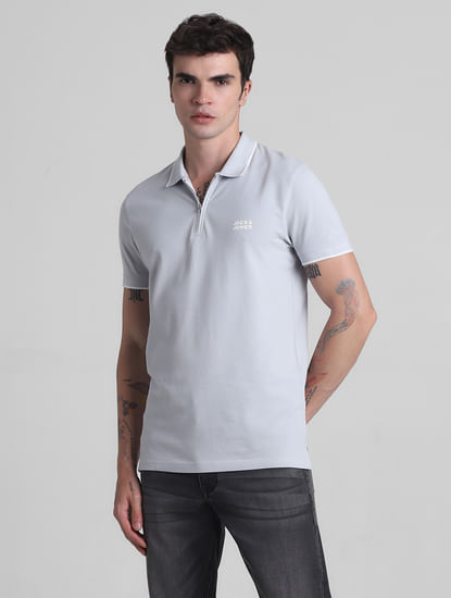 Grey Zip Detail Polo T-shirt