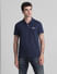 Blue Ribbed Sleeves Polo T-Shirt_415554+2