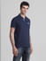 Blue Ribbed Sleeves Polo T-Shirt_415554+3