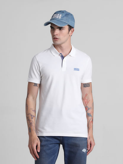 White Check Placket Polo T-shirt