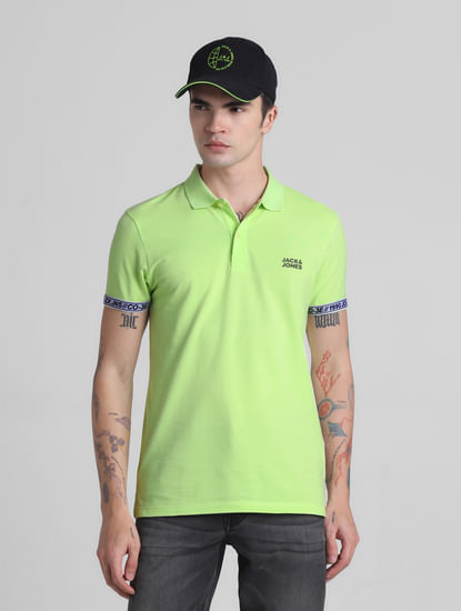 Green Ribbed Sleeves Polo T-Shirt