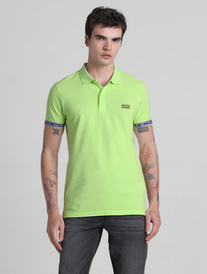 Green Ribbed Sleeves Polo T-Shirt